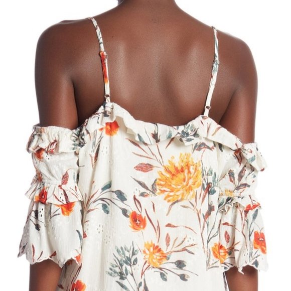 Eyelet Floral Cold Shoulder Ruffle Button Up Dress - Picture 4 of 9